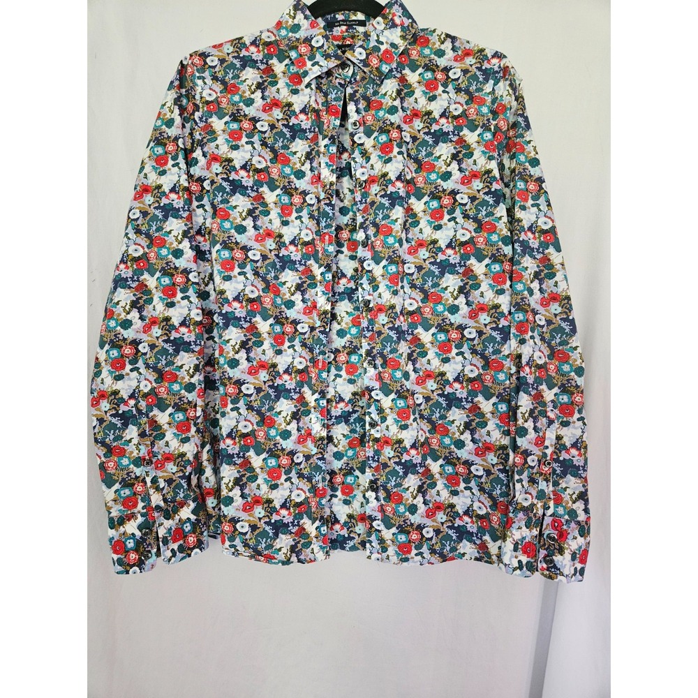 Lands' End Women's Size 6T Long Sleeve Button Down Floral Blouse No Iron Cotton